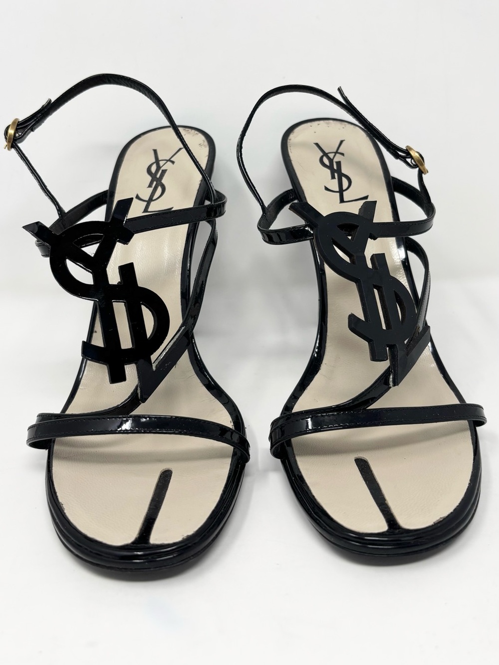YSL Yves Saint Laurent Hero 105 Patent Logo Heels Sandals Size 40 10 SS 2008 - Picture 5 of 16